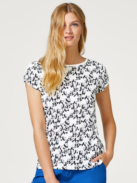 

ESPRIT Women Off-White & Black Printed Top