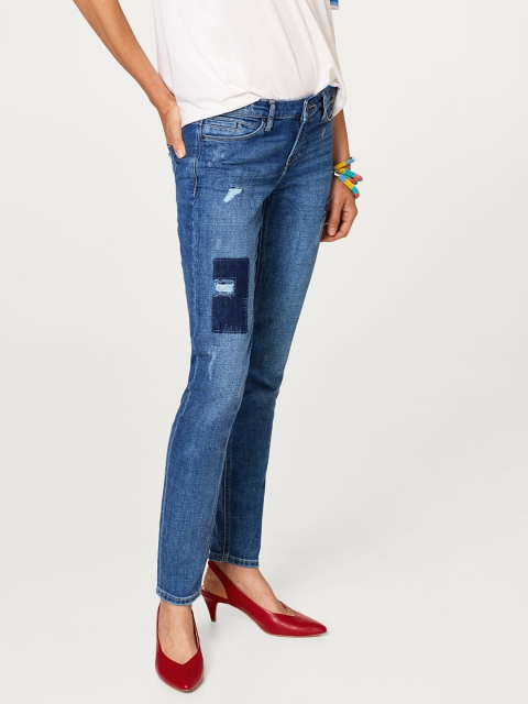 

ESPRIT Women Blue Skinny Fit Mid-Rise Low Distress Stretchable Jeans