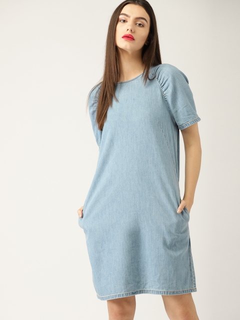 

ESPRIT Women Blue Chambray Solid Shift Dress