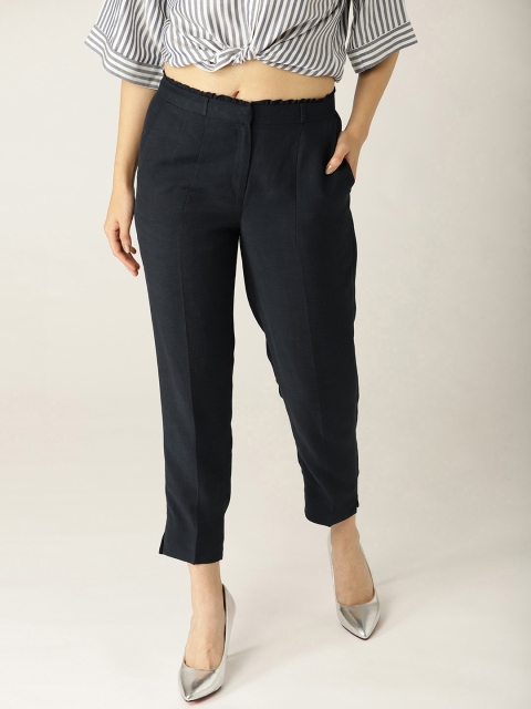 

ESPRIT Women Navy Blue Regular Fit Solid Trousers