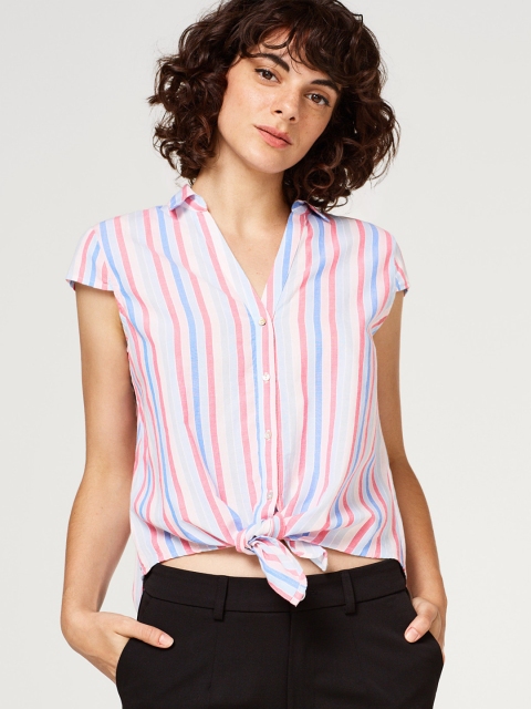 

ESPRIT Women Blue & Pink Regular Fit Striped Casual Shirt