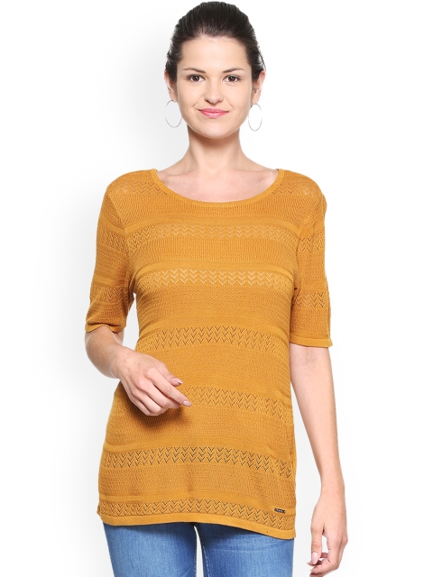 

Van Heusen Woman Women Mustard Self Design Top