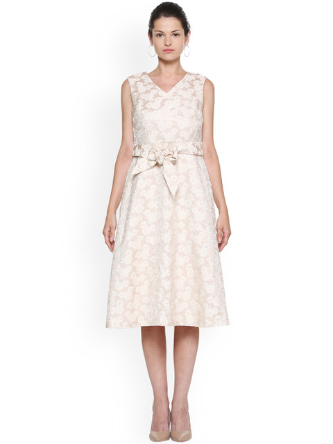 

Van Heusen Woman Cream-Coloured Self Design A-Line Dress