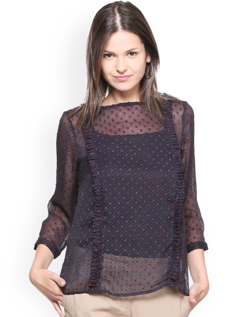 

Van Heusen Woman Navy Blue Self Design Top