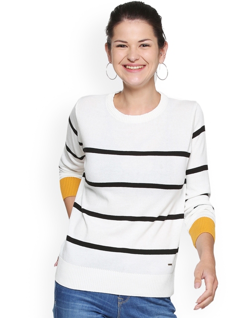 

People Women White & Black Striped Pure Cotton Top