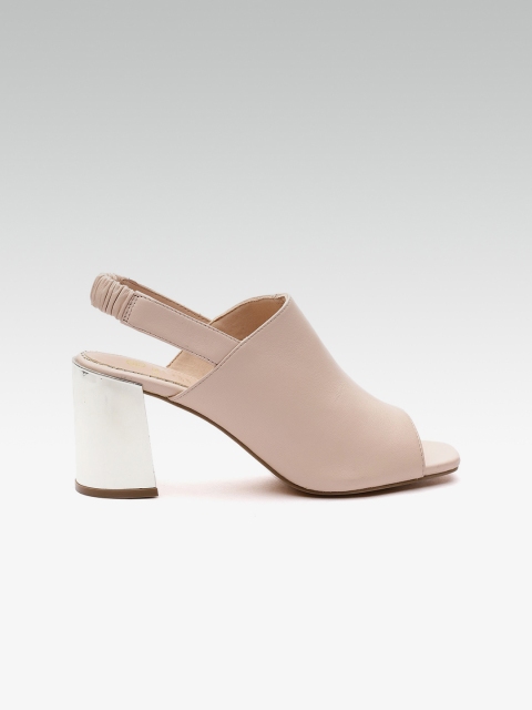 

Carlton London Women Pink Solid Leather Open-Toed Heels
