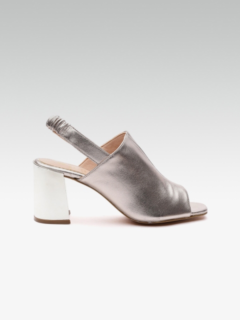 

Carlton London Women Muted Gold-Toned Solid Leather Open-Toed Heels