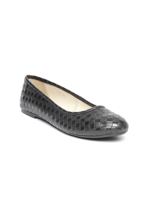 

Carlton London Women Black Basketweave-Textured Ballerinas