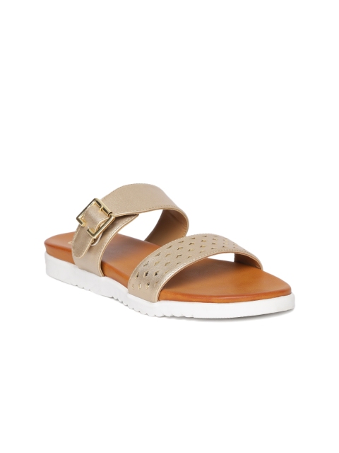

Carlton London Women Gold-Toned Solid Laser-Cut Open Toe Flats
