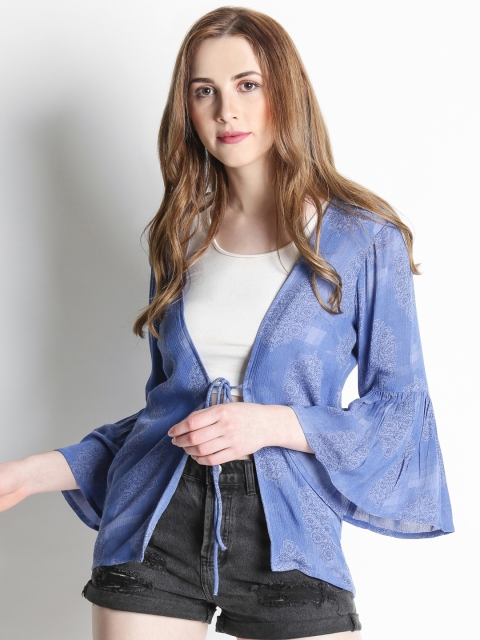 

AKKRITI BY PANTALOONS Blue Printed Tie-Up Shrug