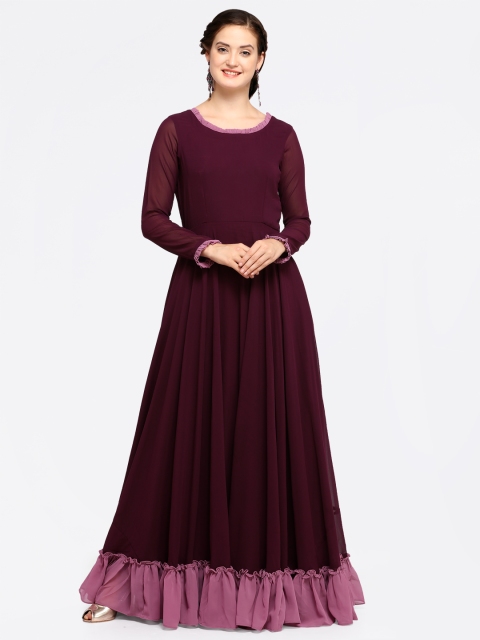 

Inddus Women Burgundy Solid Maxi Dress