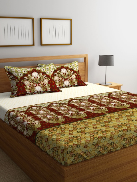 

Portico New York White & Green Abstract Flat 144 TC Cotton 1 King Bedsheet with 2 Pillow Covers