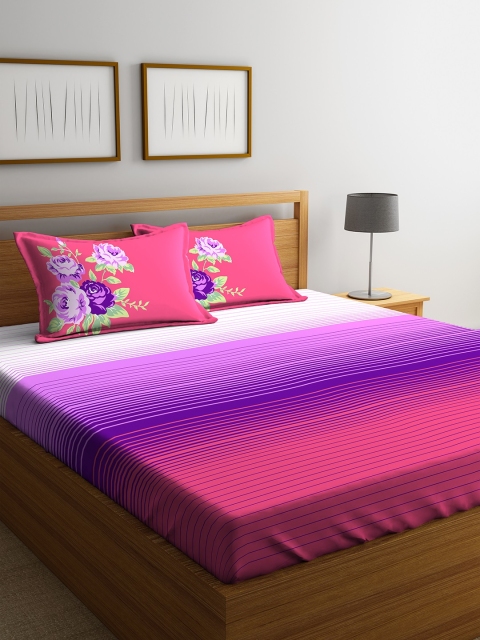 

Portico New York White & Pink Striped 144 TC 1 King Bedsheet with 2 Pillow Covers