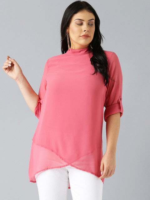 

Besiva Women Pink Solid High Low Top