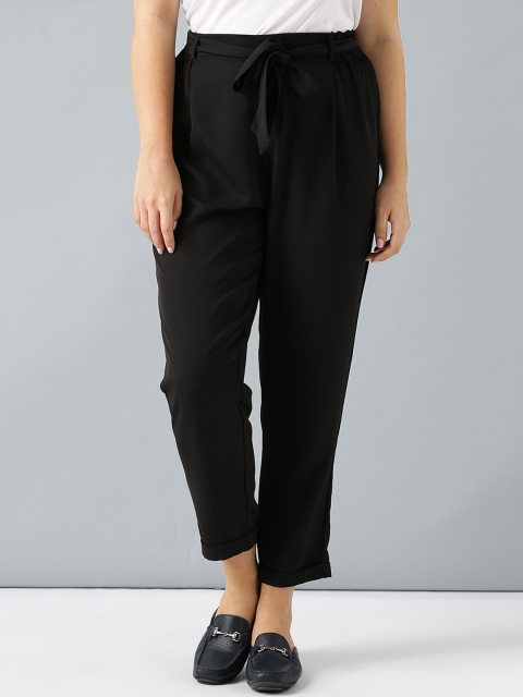 

Besiva Women Black Loose Fit Solid Peg Trousers