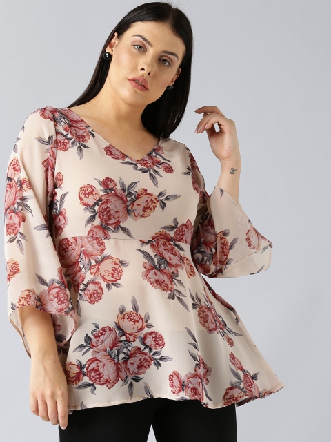 

Besiva Women Beige Floral Print Empire Top