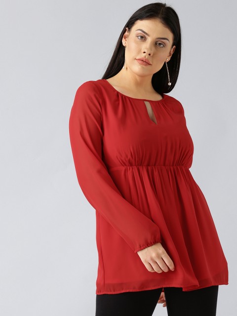 

Besiva Women Red Solid Empire Top
