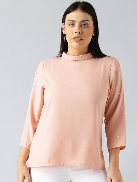 

Besiva Women Peach Solid High-Low Top