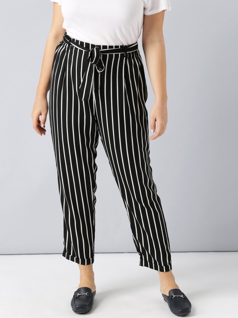 

Besiva Women Black & White Loose Fit Striped Peg Trousers