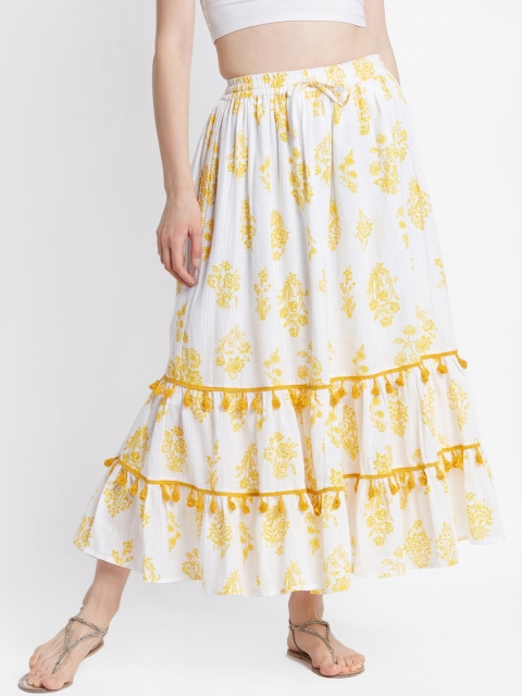 

AKKRITI BY PANTALOONS Women White & Yellow Printed Flared Maxi Skirt