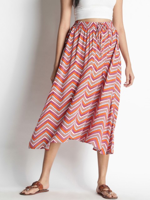 

AKKRITI BY PANTALOONS Women Orange Printed Flared Midi Skirt