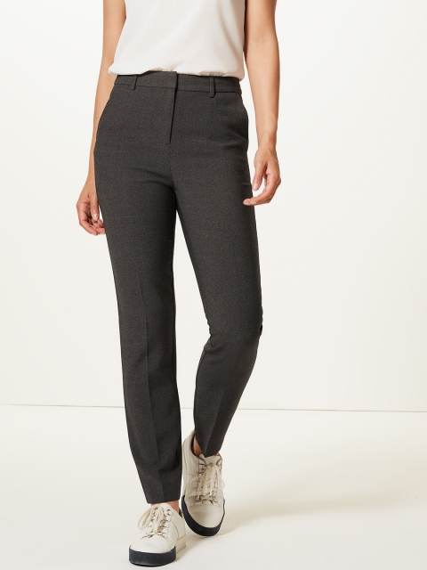 

Marks & Spencer Women Charcoal Grey Slim Fit Self Design Regular Trousers