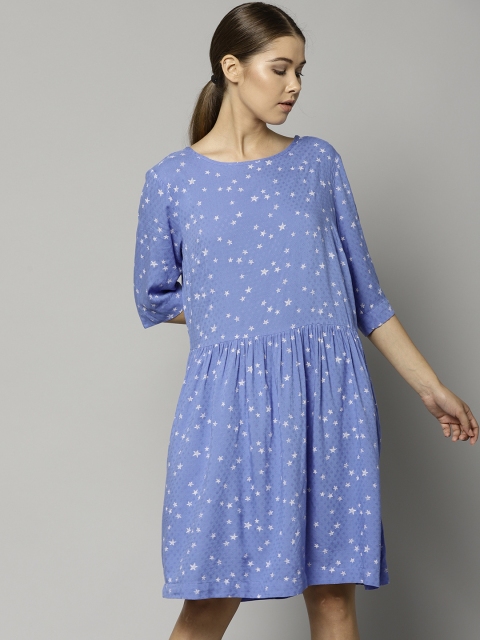 

Marks & Spencer Women Blue Star Printed A-Line Dress
