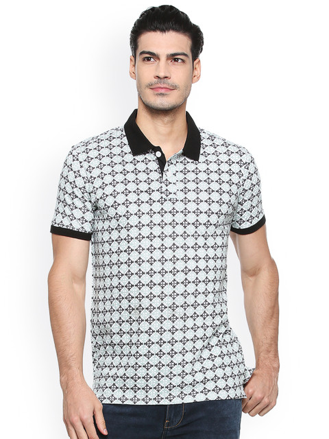 

People Men White Printed Polo Collar T-shirt