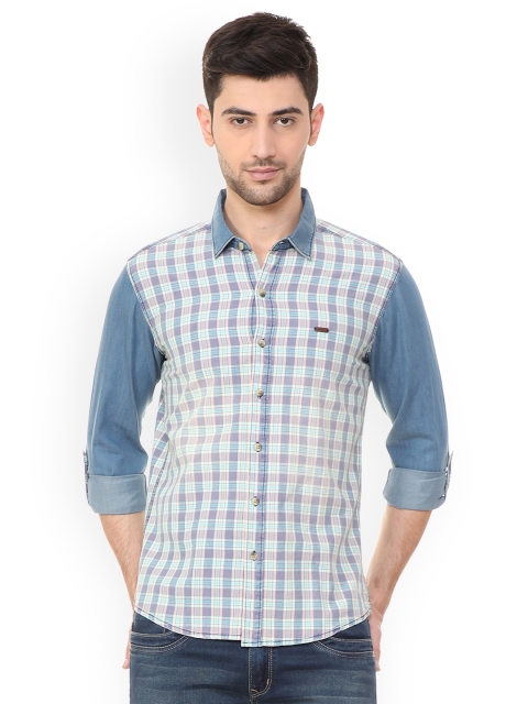 

People Men Blue Regular Fit Checked Casual Shirt