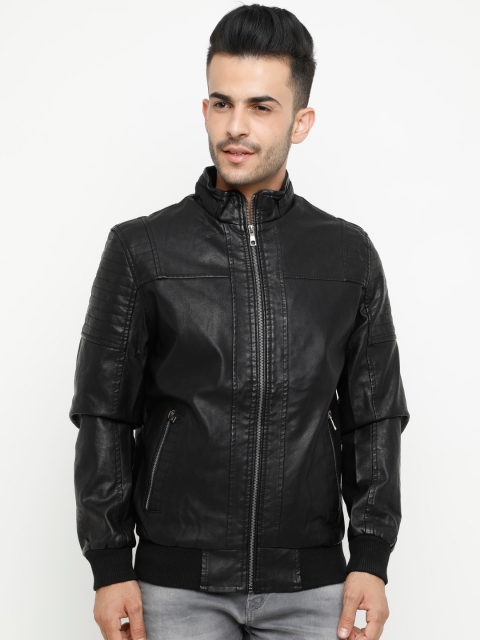 

SHOWOFF Men Black Solid Biker Jacket