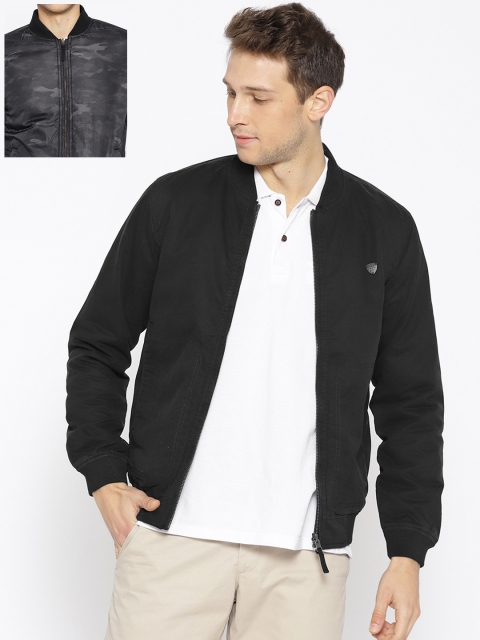

John Players Men Black Solid Reversible Bomber Jacket