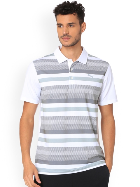 

Puma Men White Striped Polo Collar T-shirt