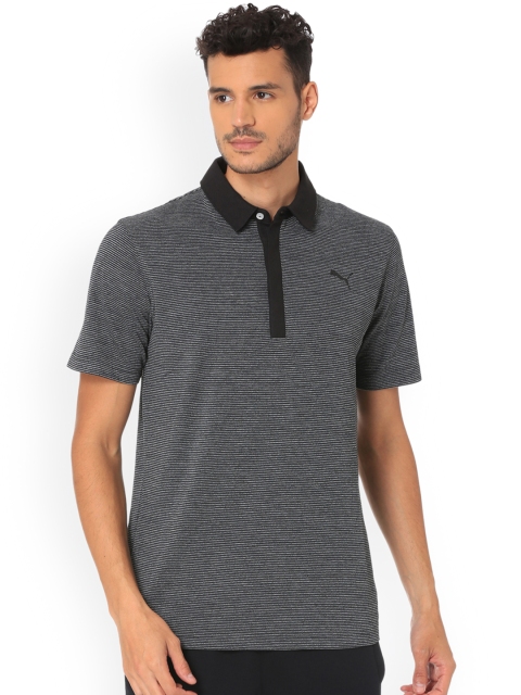 

Puma Men Black & Grey Striped Polo Collar Moving Day Polo T-shirt