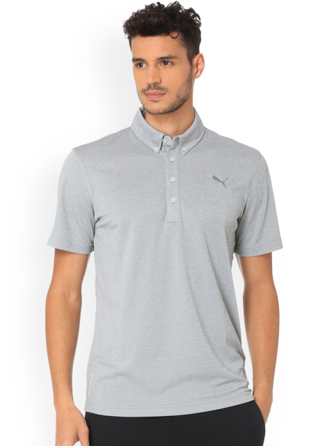

Puma Men Olive Grey Solid Polo Collar T-shirt