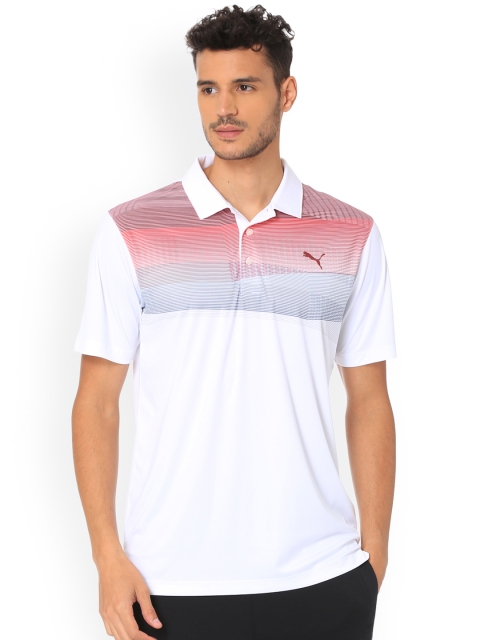 

Puma Men White Striped Polo Collar T-shirt
