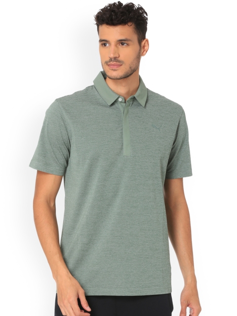 

Puma Men Olive Green Striped Polo Collar Moving Day Polo T-shirt