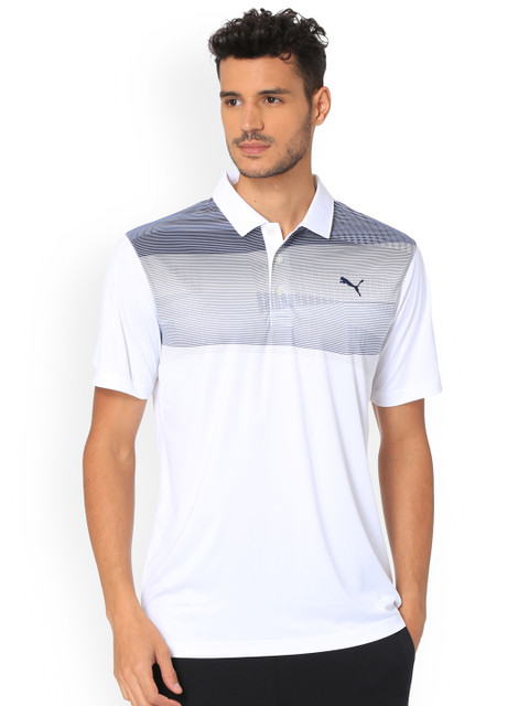

Puma Men Blue Striped Polo Collar T-shirt