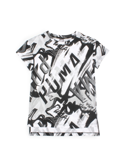 

Puma Girls White & Black Printed Round Neck T-shirt