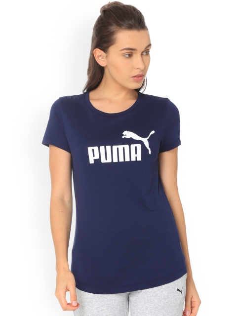 

Puma Women Navy Blue Printed Round Neck ESS Logo Tee T-shirt