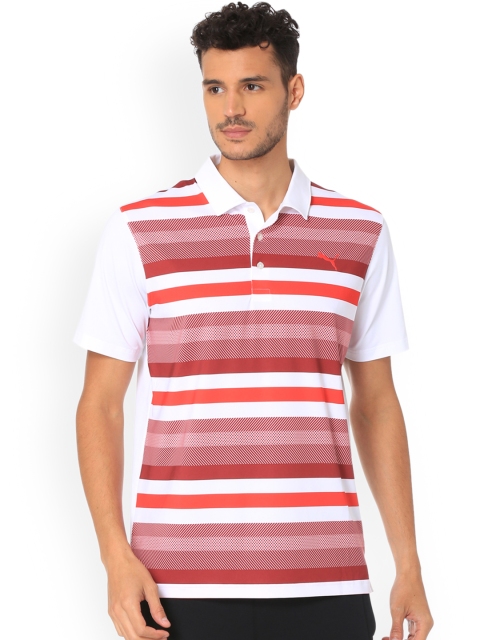 

Puma Men White Striped Polo Collar T-shirt