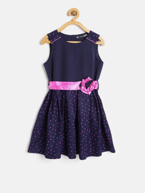 

Nauti Nati Girls Navy Blue & Pink Printed Fit & Flare Dress