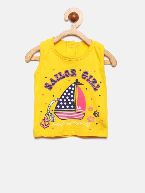 

Little Kangaroos Girls Yellow Printed Tank Top