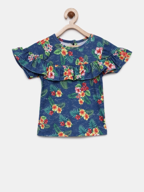 

Little Kangaroos Girls Navy Blue Printed Ruffled Top