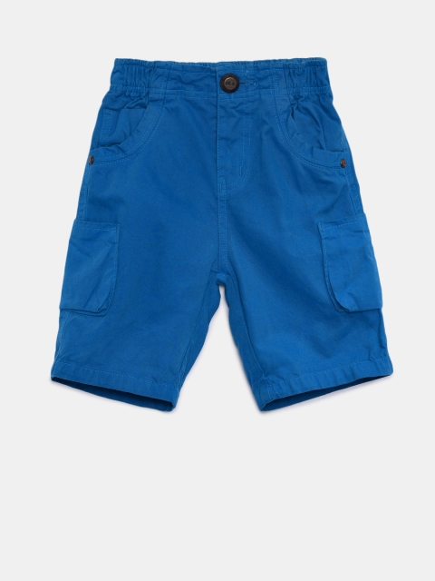 

Little Kangaroos Boys Blue Solid Regular Fit Cargo Shorts