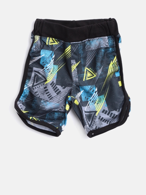 

Little Kangaroos Boys Black & Blue Printed Regular Fit Casual Shorts