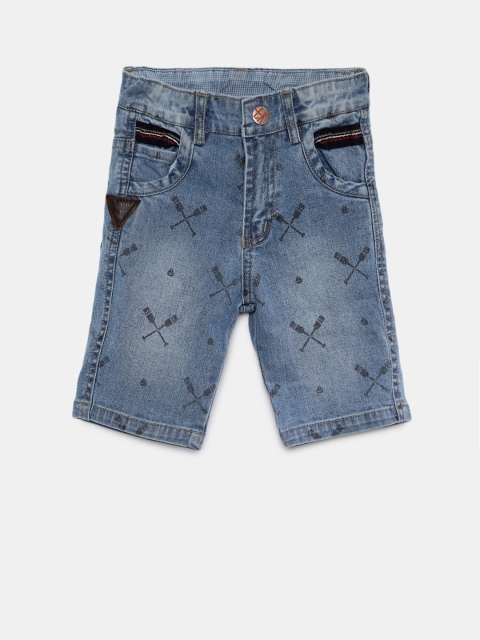 

Little Kangaroos Boys Blue Printed Regular Fit Denim Shorts