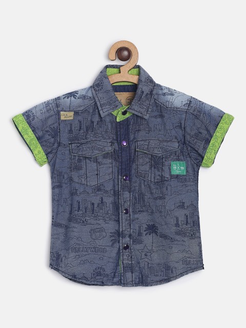 

Little Kangaroos Boys Blue Slim Fit Printed Casual Shirt