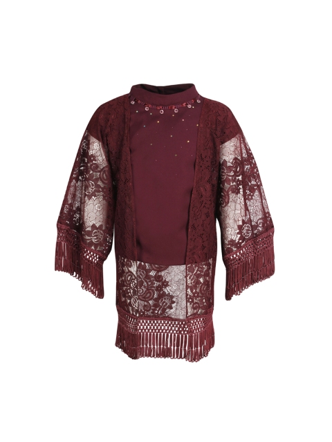 

CUTECUMBER Girls Maroon Self Design Top