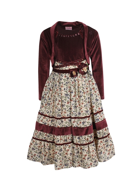 

CUTECUMBER Girls Beige Printed Fit and Flare Dress