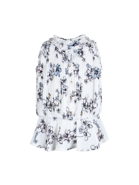 

CUTECUMBER Girls Cream-Coloured & Blue Printed Peplum Top